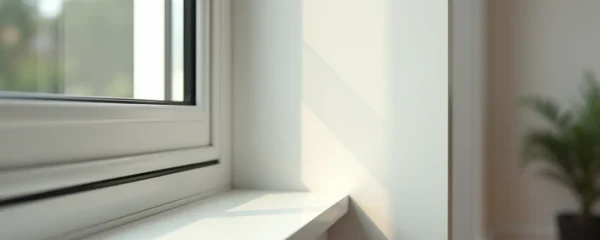 Professional close-up photograph of a modern energy-efficient window installation showing double-pane glass with reflective coating and premium frame detail